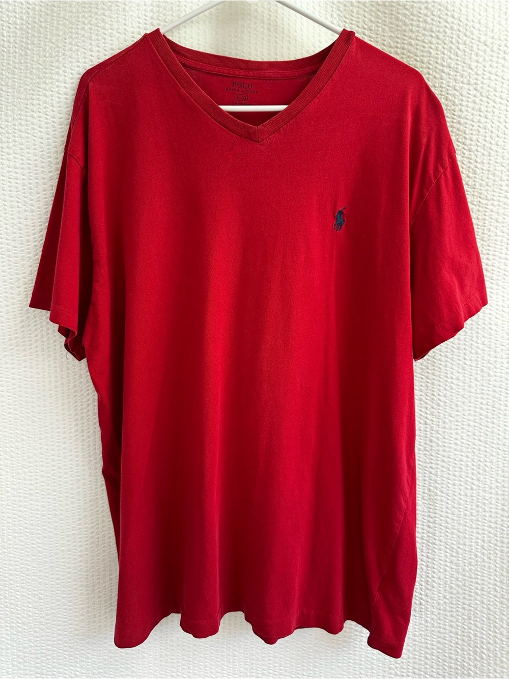 POLO RALPH LAUREN Red T-Shirt Large V-Neck Short Sleeve Cotton Pony Logo Tee